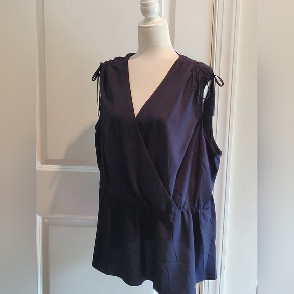 🌺Lane Bryant Peplum Top Drawstring Shoulder Sleeveless Night Sky - Picture 8 of 12